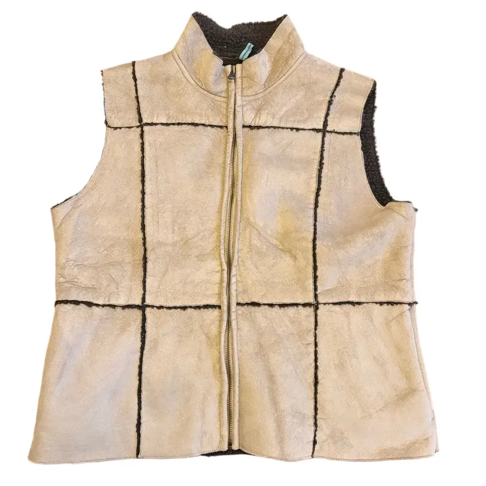 Vintage Y2K Powwow Teddy Lined Patchwork Brown Velvet Zip Up Vest Size Large